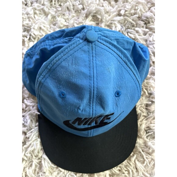 VTG Nike Hat Cap Mens Snapback Blue Black Nylon 90s Big Logo Streetwear Swoosh - Picture 3 of 10